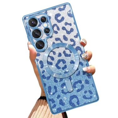 Imagem de AIGOMARA Capa de telefone feita para celular ultra [compatível com carregamento sem fio] Design de estampa de leopardo TPU macio com glitter Bling Capa à prova de choque anti-arranhões para mulheres -