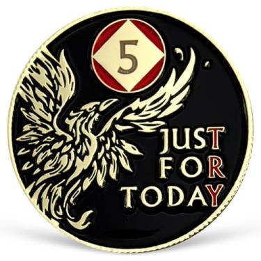 Imagem de Phoenix 5 Year NA Medalhão de Recuperação Just for Today com Serenity Prayer NA AA Moeda de Sobriedade Cinco Anos Narcóticos Presentes Anônimos para Homens Mulheres Comemorando Vida Limpa e Sóbria