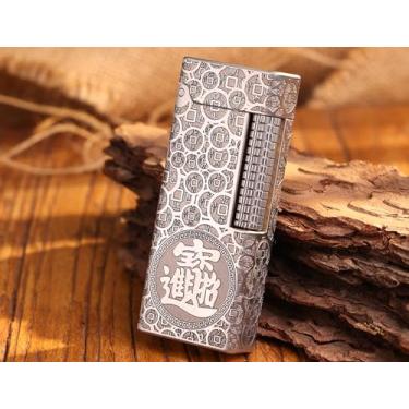 Imagem de WDMART - Isqueiro mecânico de aço inoxidável de grau alimentício • Isqueiro de óleo de chama macia retrô • Isqueiros de querosene de chama aberta e fresca, abertura com um clique • Modelo: Flame