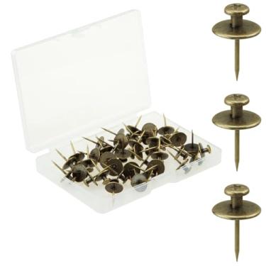 Imagem de EQUIJUANCE 36 peças de tachas de polegar de cabeça dupla para pendurar fotos, pregos de parede para pendurar, pregos para decoração de parede, cabides de fotos (Bronze)