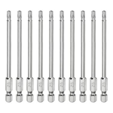 Imagem de HARFINGTON 10 peças T20 Bit Torx de segurança 1/10.2 cm haste sextavada 10.2 cm de comprimento S2 aço magnético resistente a adulteração, chave de fenda Torx cabeça Torx com furo para brocas de chave