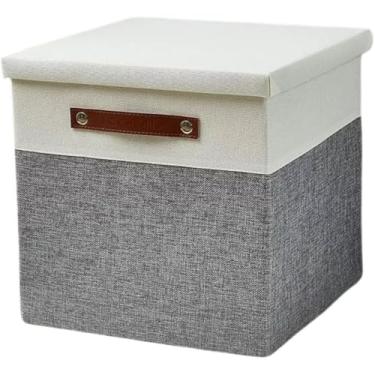 Imagem de Caixa Organizadora Dobrável com Tampa Tecido Linho 30x30 - Cinza