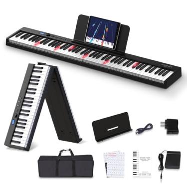 Imagem de KONIX Teclado De Piano Dobrável, 88 Teclas, Piano Dobrável Semipesado De Tamanho Normal, Piano Elétrico Portátil Com Tecla Iluminada, Pedal De Sustain, Adesivos De Piano, Suporte Para Partituras E B