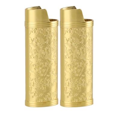 Imagem de Floral Vintage Estampado Zinco Liga Isqueiro Caso Manga Capa Titular Vintage Manga Leve Reutilizável Floral Estampado Isqueiro Capa Protetora (GOLD)