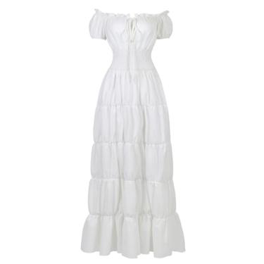 Imagem de Fantasia renascentista feminina medieval chemise vestido camponês top irlandês sob vestido, Branco, PP