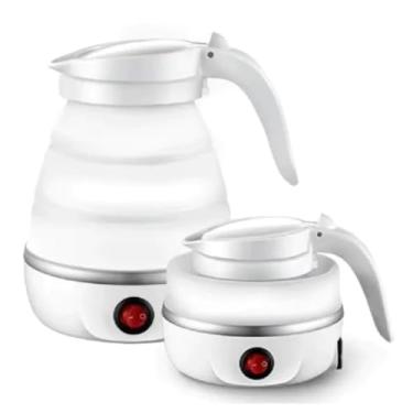 Imagem de Jarra Chaleira Elétrica Dobrável 110v e 220v Pequena Portátil Mini 600ml De Silicone Branca Azul Rosa Para Chá (Branco, 220v)