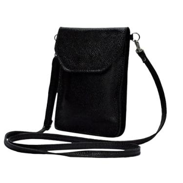 Imagem de Bolsa Feminina Transversal Pequena Porta Celular Couro Legítimo (Preta)