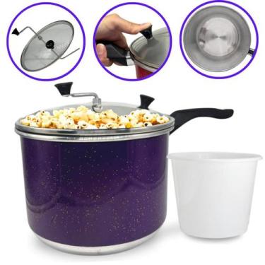 Imagem de Panela Pipoqueira N20 Roxo Alumínio com Tampa de Vidro 4 Litros Balde 