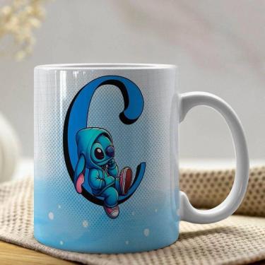 Imagem de Caneca De Porcelana Stitch Letras A-z 325ml Azul C