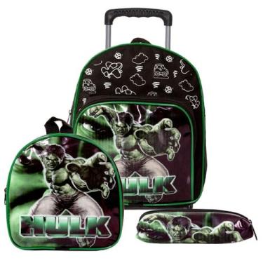 Imagem de Mochila Infantil Hulk Passeio + Lancheira + Estojo Rodinha - TOYS 2U