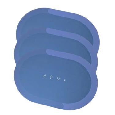 Imagem de Kit 3 Tapete Magico Antiderrapante Absorvente Redondo 60x40cm Para Banheiro Cozinha Sala (Azul)