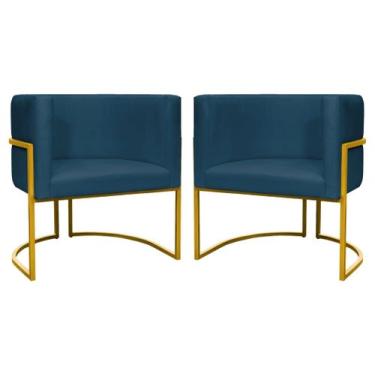 Imagem de Kit 2 Poltronas Decorativa Luxo Base de Metal Dourada Escritório Recep