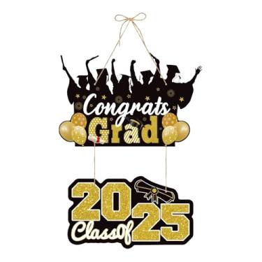 Imagem de hhdatc Decorações de formatura 2025 Bandeira dourada Congrats Grad Banner Alpendre Ornamentos de varanda para decoração de festa de formatura, decoração de porta suspensa