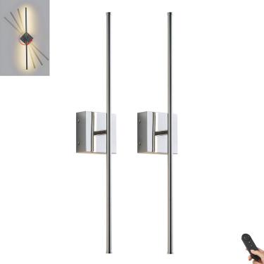 Imagem de Arandela de parede operada por bateria com controle remoto Conjunto de arandelas de parede reguláveis ​​de dois, luzes de parede recarregáveis ​​USB internas, luz de parede sem fio giratória