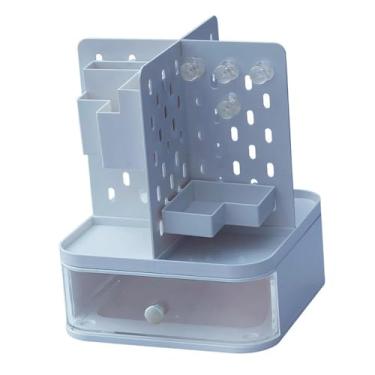 Imagem de IEUDNS Organizador de mesa com gaveta porta-canetas organizador arrumado pegboard organizador de maquiagem para material de escritório mesa de vaidade quarto, Azul