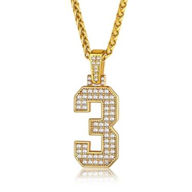 Imagem de GOLDCHIC JEWELRY Colar com números para homens, colar de corrente com números brilhantes hip hop simulado com pingente de diamante com corrente de tênis corrente Spiga, 56+5cm(22''+2''), Banhado a ouro, Zircão