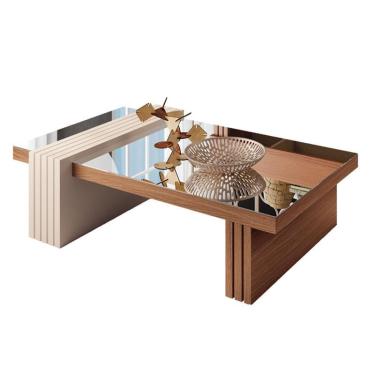 Imagem de Mesa de Centro Luna Nature Off White com Espelho - hb Móveis