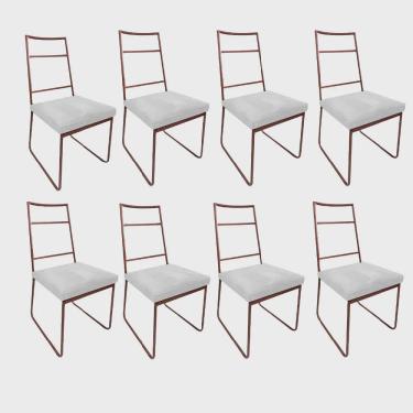 Imagem de Kit 08 Cadeiras Sala de Jantar Escritório Office Stark Industrial Ferro Bronze Suede Branco - Ahz Móveis