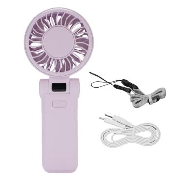 Imagem de Fã de Mão Com Cordão, Poderoso Fãs Pessoais Tranquilos, Ventilador Portátil Dobrável de 5 Velocidades Ajustável, Exibição Digital, para Viagens, Camping, Ao Ar Livre (Roxo)