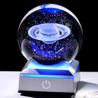 Imagem de Ornalrist Bola De Cristal 3D Galáxia Saturno Com Base Colorida Led, Esfera De Vidro Astronômico De 3,15" Planeta Galáxia Saturno Presentes De Aniversário Para Homens Ele Pai Astronomia Decorações Pa