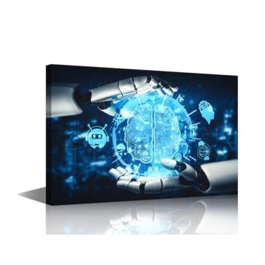 Imagem de TUMOVO Arte de parede em tela decoração de parede de quarto 1 painel inteligência artificial Ai Research of Droid Robot Pictures impressão em tela para sala de estar quartos decorações de parede