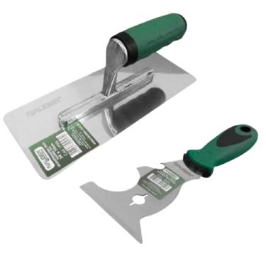 Imagem de Desempenadeira Nauber Aço Inox 24cm x 10cm + Espátula Premium para Massa Corrida Efeitos Decorativos Marmorato Cimento Kit