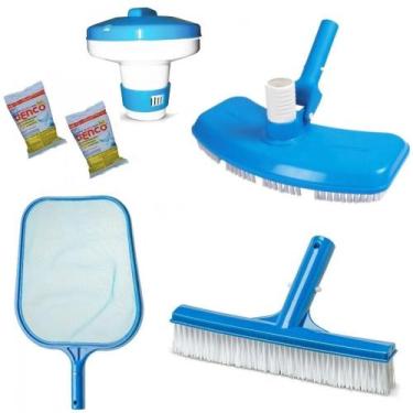 Imagem de Kit Limpeza Piscina Aspirador + Peneira + Escova + Flutuador e 2 Pasti