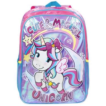 Imagem de Mochila De Alças Unicórnio Escolar Rosa Crianças Meninas Clio Passeio 