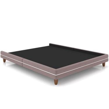 Imagem de Cama Casal Base Box Pés Madeira 148cm Suném P05 Veludo Rosê - Lyam Dec