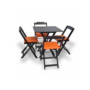 Imagem de Conjunto Dobrável 70X70 Com 4 Cadeiras Estofadas Laranja