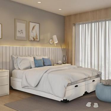 Imagem de Base para Cama Box Queen Mack com Baú (45x158x198) Branca - Mobly