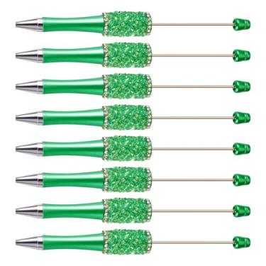 Imagem de Spritewelry Canetas de strass com contas de cristal brilhante, 10 peças, caneta esferográfica de diamante extravagante de plástico faça você mesmo para decoração de escritório, escola - verde
