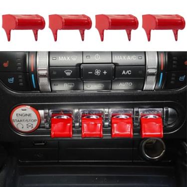 Imagem de ZOXOQ Capa de botão de controle compatível com acessórios Ford Mustang 2015-2022 2023 console central painel botão decoração botão interruptor tampa protetora interior painel guarnição (vermelho)