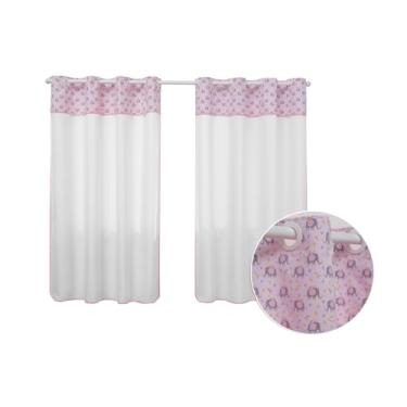 Imagem de Cortina para Quarto Menino Menina 2,00M x 1,80M Decorativa Alegre Ótimo Acabamento e Barato (ELEFANTE BRANCO E ROSA)