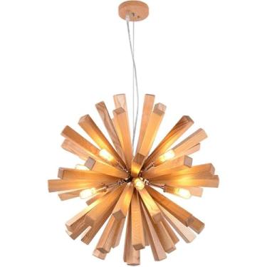 Imagem de Estudo Do Quarto Da Sala De Estar, Lustres De Madeira De Dente-de-leão Nórdico G4, Luzes Decorativas Do Café Da Sala De Jantar, Luzes Personalizadas Simples, Wood Color, 35cm
