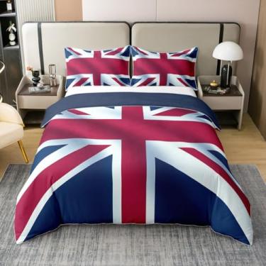 Imagem de Erosebridal Capa de edredom Union Jack 100% algodão, tamanho king, retrô, bandeira do Reino Unido, para crianças, meninos e meninas, conjunto de cama de microfibra vintage Londres para cama, capa de