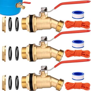 Imagem de JaGely Kit de torneira de barril de chuva de latão 3/10.2 cm entrada para 3/10.2 cm torneira do tanque de água de saída de rosca direita torneira do tanque de água tambor de 55 galões torneira balde