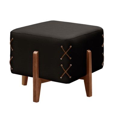 Imagem de Puff Banqueta Eros Luxo Madeira Maciça Castellar Móbile Corino Preto Corino Preto