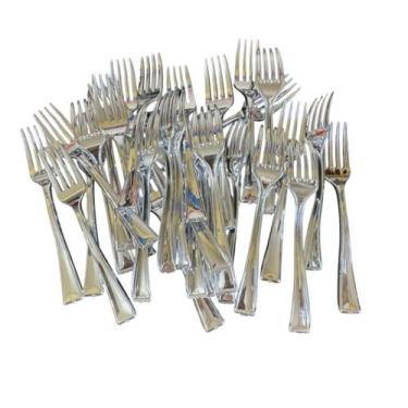 Imagem de Kit c/ 216 Mini Garfos Prata Luxo Descartável 10cm Plástico - Blook