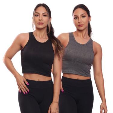 Imagem de Kit 2 Top Cropped Regata Canelado Feminino Blusa Básica - Brás e Cia, 