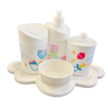 Imagem de Kit Higiene Baby Menino e Menino c/bandeja em MDF - Dóia Kids, Nuvem B