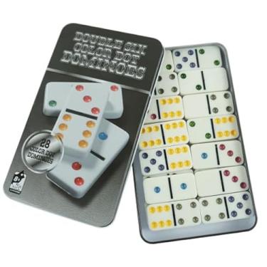Imagem de Dominó Profissional Double Six Color, 28 Peças, Estojo de Metal, Preto ou Vermelho (Preto)