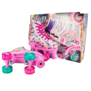 Imagem de Par de Patins com Luz 4 Rodas Ajustáveis Tamanho 31 a 34 Azul Fenix Br