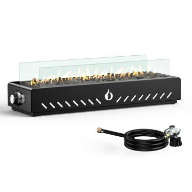 Imagem de Onlyfire Mesa de Fogo de Mesa de 71 cm Montagem na Parte Inferior, Mesa Portátil de Fogo a Gás para Exterior com Protetor de Vento de Vidro e Pedras de Lava, Lareira Sem Fumo de Propano para Mesa com