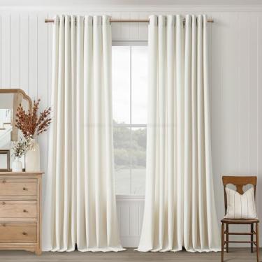 Imagem de Cortinas de linho natural, 203 cm de comprimento, conjunto de 2 painéis para quarto, sala de jantar, ilhós semitransparentes, cortinas de linho grossas, boho, casa de fazenda, neutro, marfim creme
