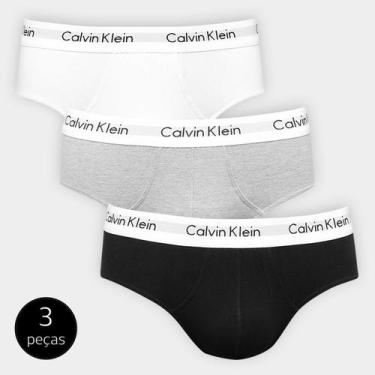 Imagem de Kit Cueca Slip Calvin Klein 3 Peças, Cinza, Preto, GG