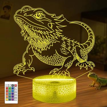 Imagem de OkiyiD Lâmpada de ilusão 3D com dragão barbudo – Controle remoto com mudança de 16 cores, presentes exclusivos para meninos e meninas, acessório de decoração para amantes de animais de estimação