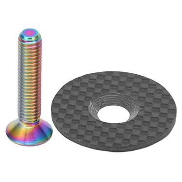 Imagem de Bicicleta fibra de carbono Headset Top Cap com titânio Alloy parafuso leve compressão durável resistente para Mountain Road Bike 28,6 milímetros preto redondo Design