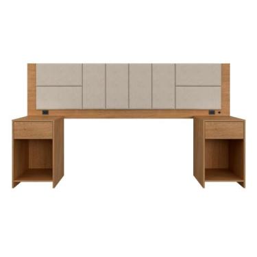 Imagem de Cabeceira Estofada Para Cama Queen Dubai Com Led Car/beg- M. Arapongas Carvalho Americano/bege 03