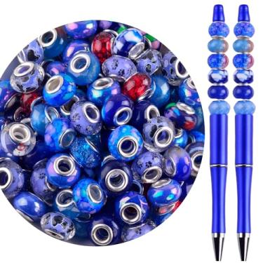 Imagem de Contas de orifício grande para fabricação de joias, 100 peças de contas europeias de 15 mm para canetas, berloque espaçador, lampwork, contas de cristal de vidro murano para decoração de estacas de